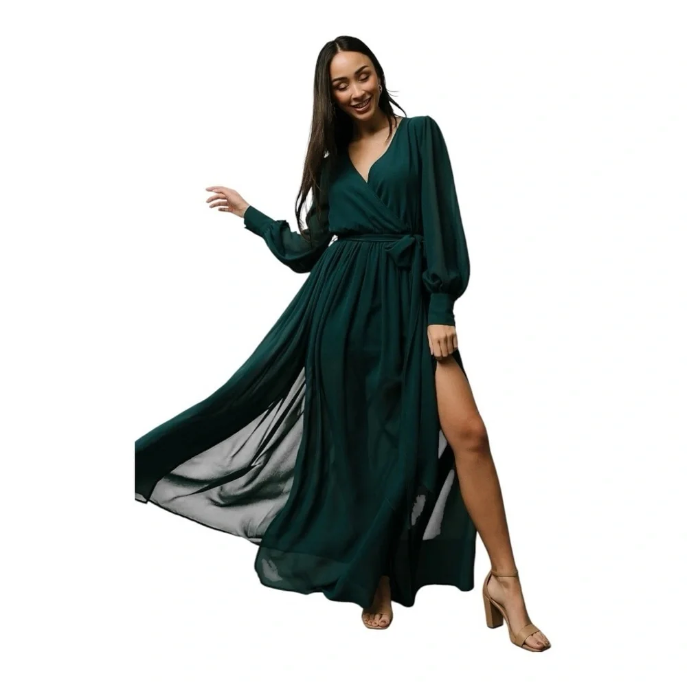 BALTIC BORN Celine Maxi Dress Hunter Green Size S Wedding Party Wrap Flowy Slits - Picture 10 of 15